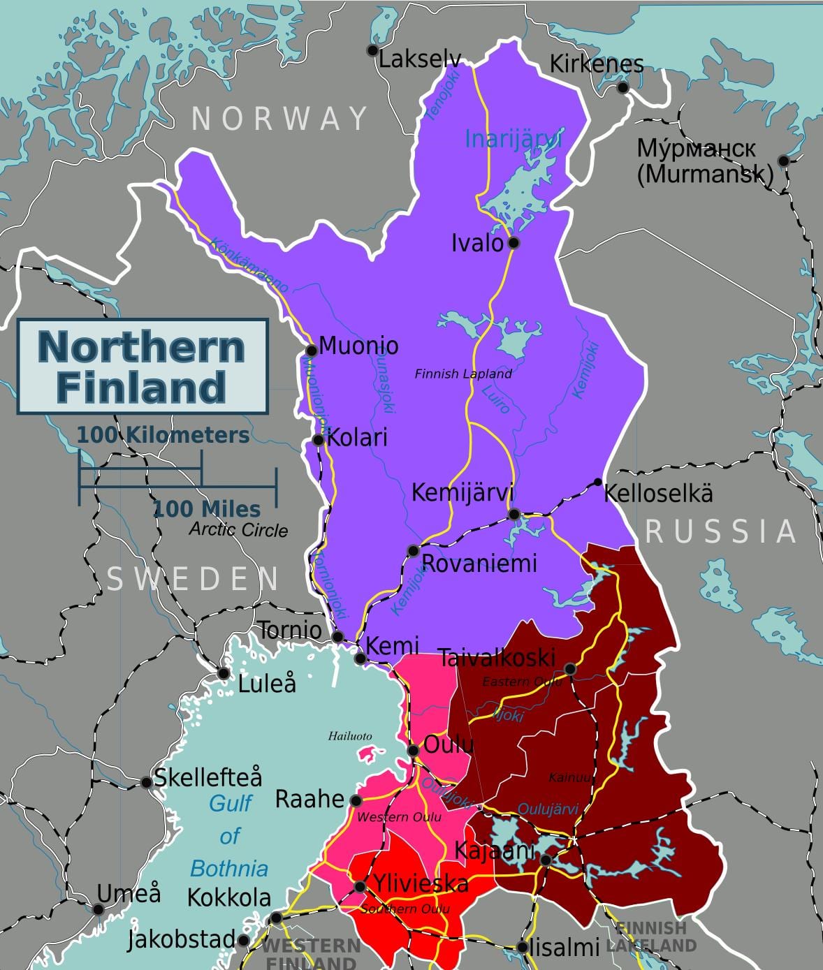 Mapa del norte de Finlandia