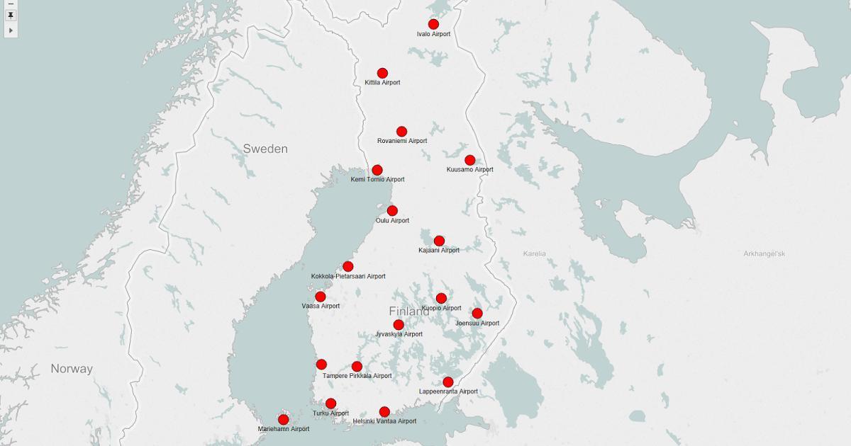 Mapa de Finlandia aeropuertos