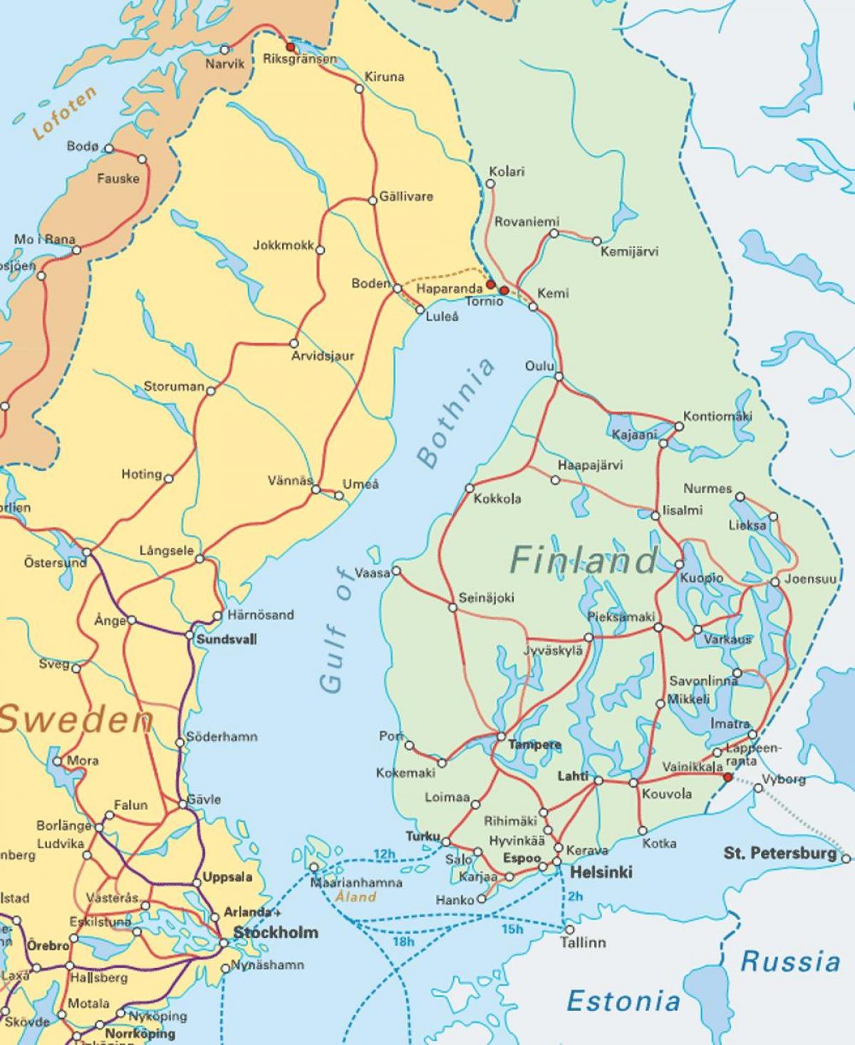 Finlandia mapa de trenes
