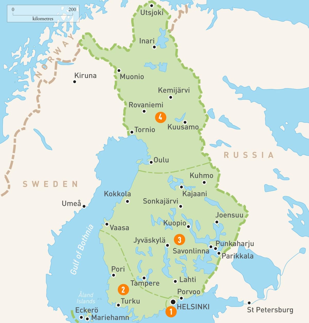 Mapa de lagos de Finlandia