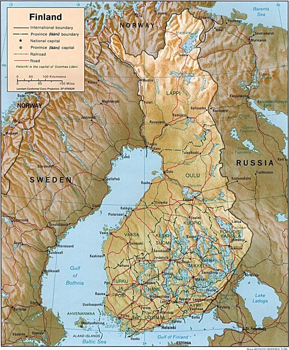 El mapa topográfico de Finlandia