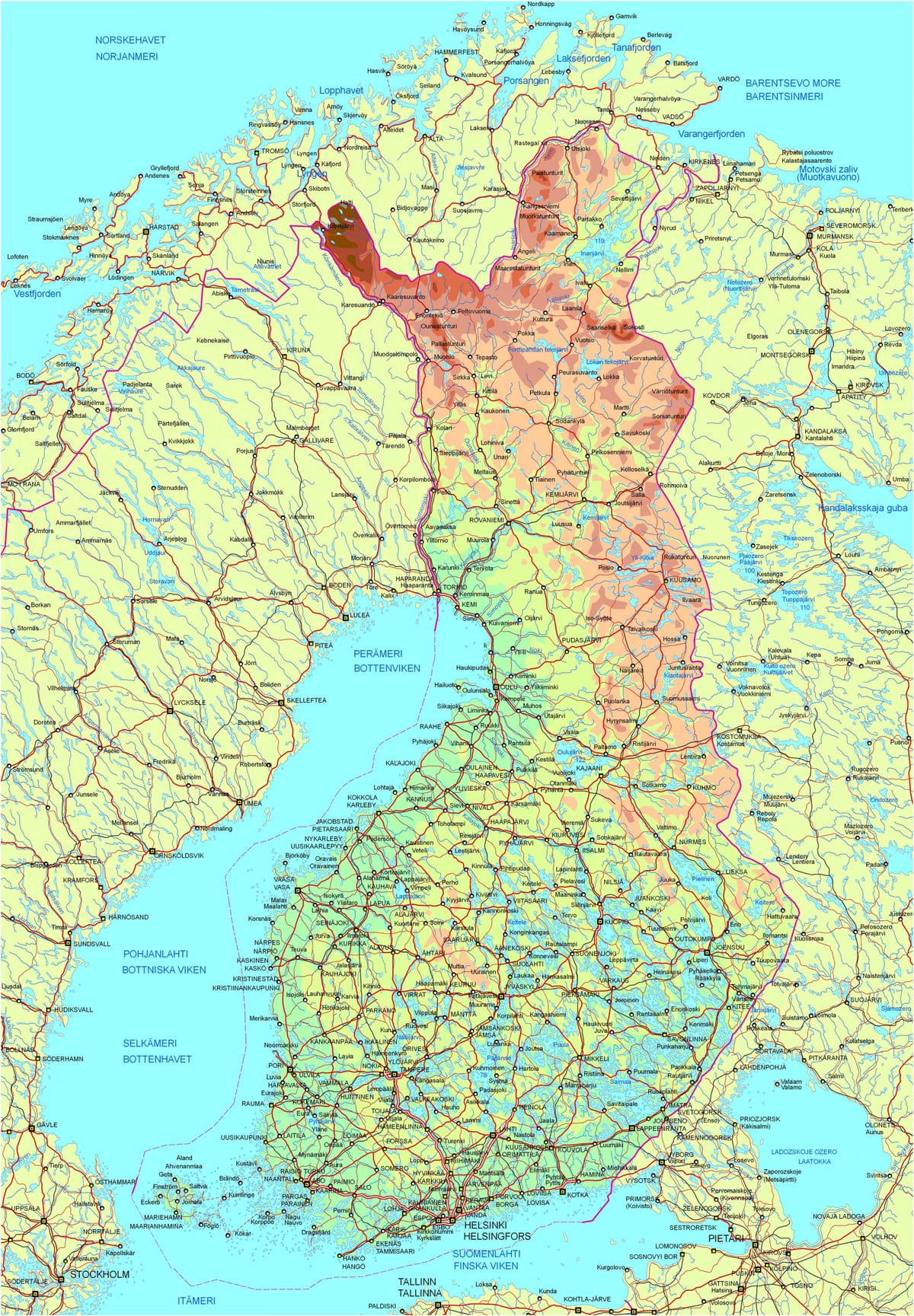 Mapa de Finlandia carretera