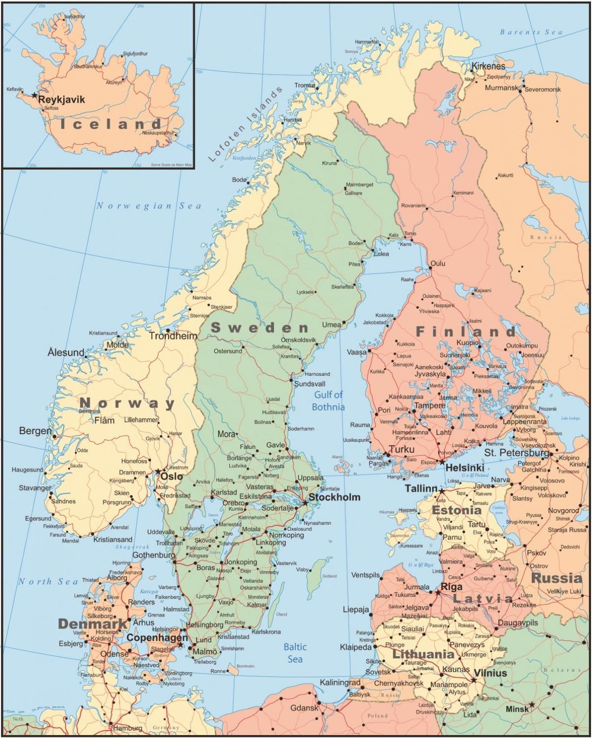 Mapa de Finlandia y los países vecinos