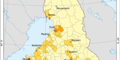 Finlandia densidad de población mapa