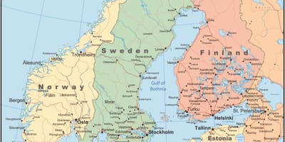 Mapa de Finlandia y los países vecinos