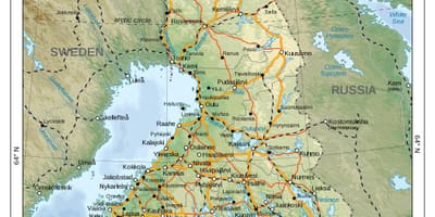 Mapa físico de Finlandia